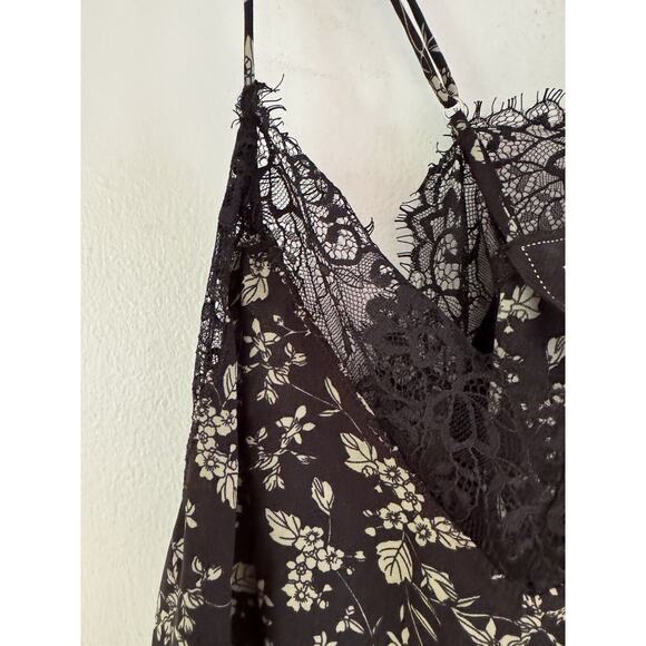NWT Reset by Jane Satin Samantha Black Lace Floral Print Cami Tank Top Large - Picture 6 of 11
